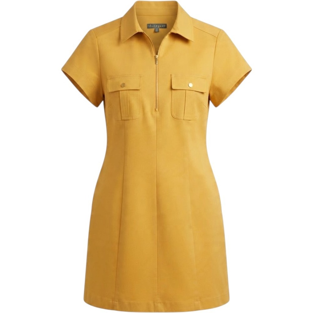 Sharagano Mustard Yellow Half Zip Short Sleeve Utility Shift Dress Size 16W